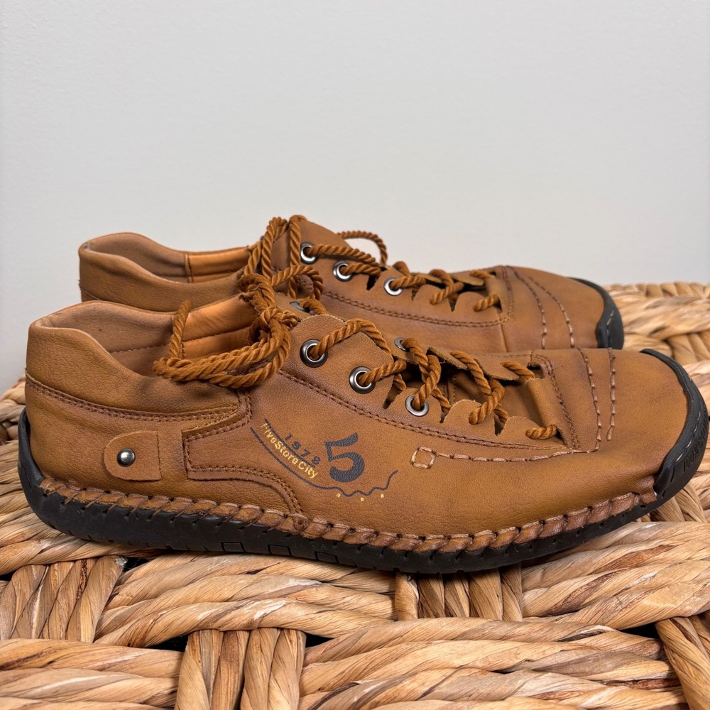 Five Store City Mens Leather Casual Stitched Oxford Shoes Sz 42 Brown Sneaker